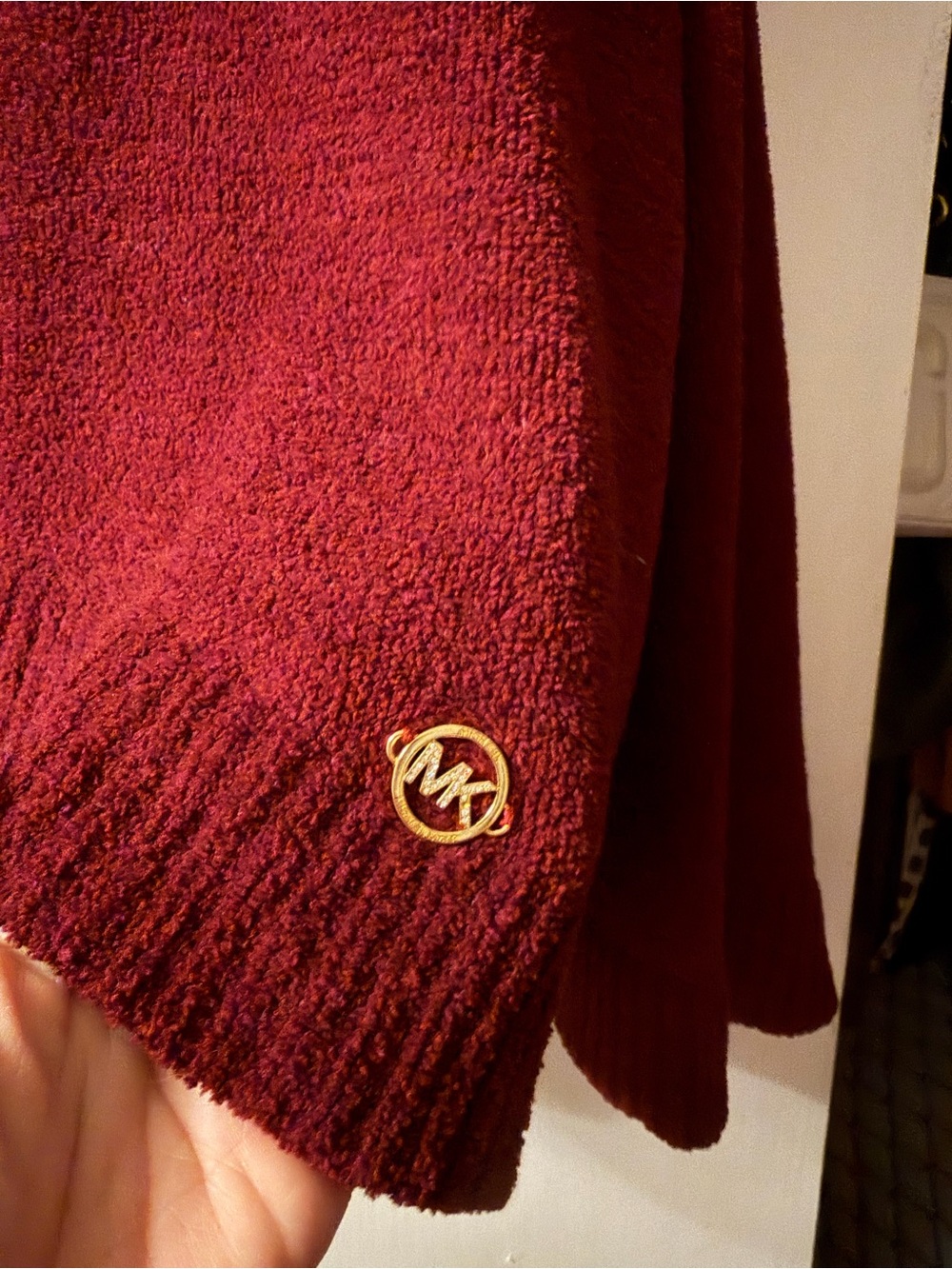 Michael Kors Burgundy Crewneck Sweater with Gold MK Accent